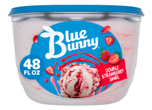 Blue Bunny Double Strawberry Swirl Frozen Dairy Dessert Tub Perspective: front