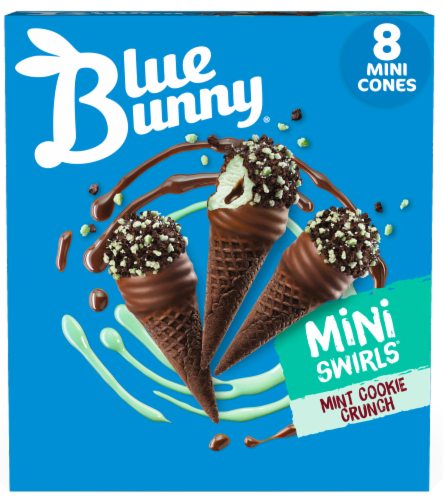 Blue Bunny Mint Cookie Crunch Mini Swirls Frozen Dairy Dessert 8 Count Perspective: front