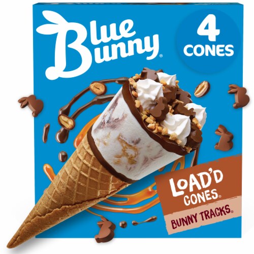 Blue Bunny Load'd Cones Bunny Tracks Frozen Dessert Perspective: front