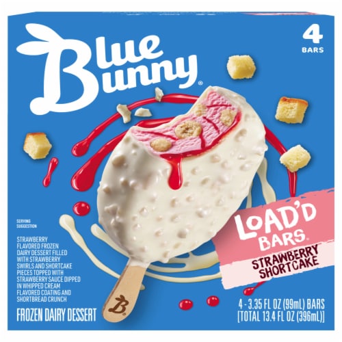 Blue Bunny® Load'd Strawberry Shortcake Frozen Dairy Dessert Bars Perspective: front