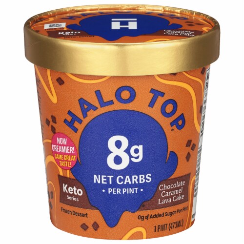 Halo Top Keto Chocolate Caramel Lava Cake Frozen Dessert Pint Perspective: front