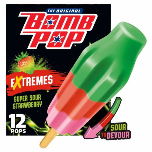 Bomb Pop Extremes Super Sour Strawberry Ice Pops Perspective: front