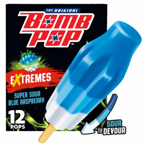 Bomb Pop Extremes Super Sour Blue Raspberry Ice Pops Perspective: front