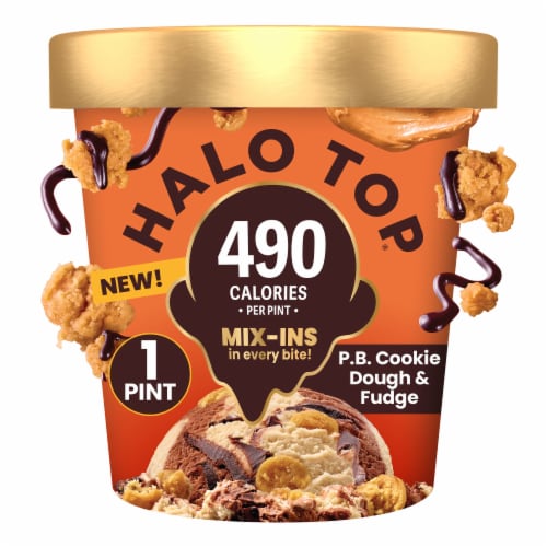 Halo Top P.B. Cookie Dough and Fudge Light Ice Cream Perspective: front