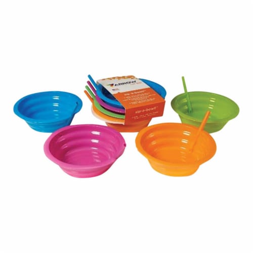 Arrow Plastic 6746051 Sip-A-Bowl 22 oz Assorted Plastic Round Bowl with Straw, Pack of 4 Perspective: front