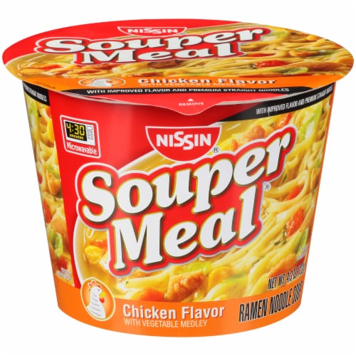 Nissin Souper Meal Chicken Flavor with Vegetable Medley Ramen Noodle Soup Perspective: front