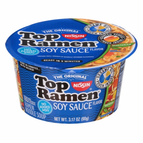 Nissin Top Ramen Soy Sauce Flavor Ramen Noodle Soup Perspective: front
