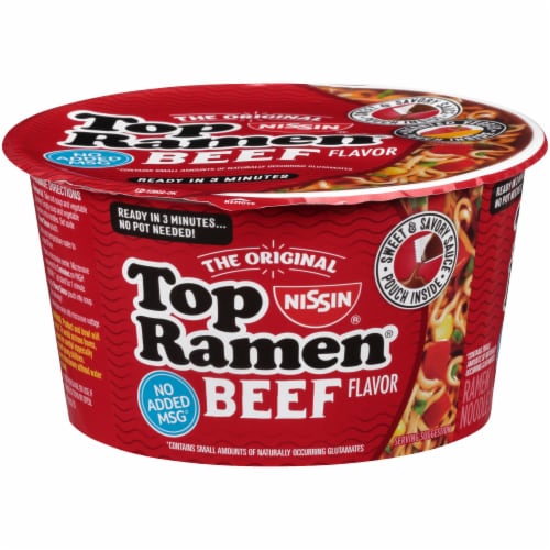 Nissin Top Ramen Beef Flavor Ramen Noodles Perspective: front