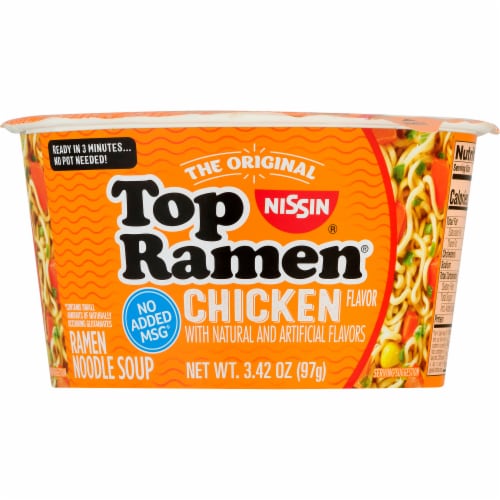 Nissin Top Ramen Chicken Flavor Ramen Noodle Soup Perspective: front