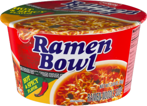 Nissin Hot & Spicy Flavor Ramen Noodle Bowl Perspective: front