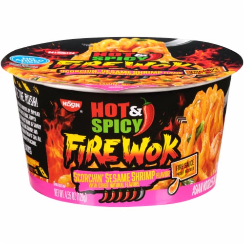 Nissin Hot & Spicy Fire Wok Scorchin' Sesame Shrimp Stir Fry Perspective: front