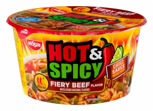 Nissin® Hot & Spicy Fiery Beef Flavor Ramen Noodle Soup Perspective: front