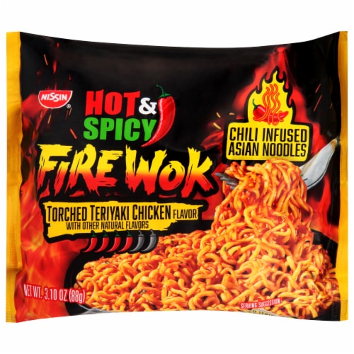 Nissin Fire Wok Hot & Spicy Torched Teriyaki Chicken Flavor Asian Noodles Perspective: front
