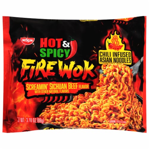Nissin Fire Wok Hot & Spicy Screamin' Sichuan Beef Flavor Asian Noodles Perspective: front