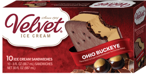 Velvet Ohio Buckeye Ice Cream Sandwiches 10 Count Perspective: front