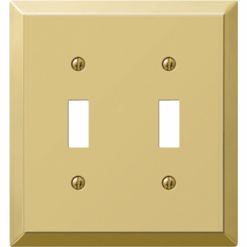 Amerelle® Double Toggle Switch Polished Brass Stamped Steel Wall Plate Perspective: front