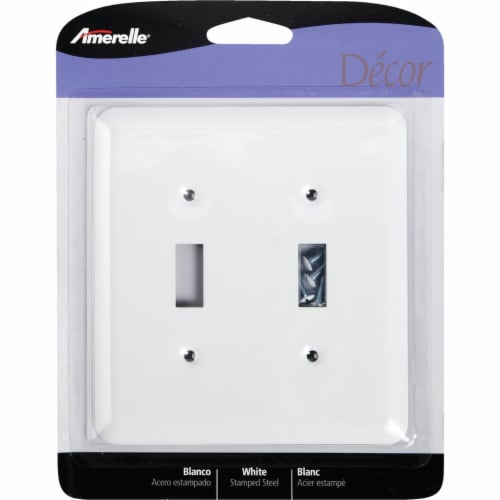 Amerelle® Double Toggle White Wall Plate Light Switch Cover Perspective: front