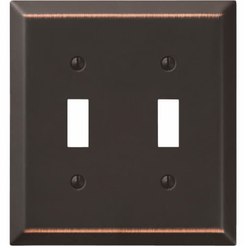 Amerelle® Aged Bronze Double Toggle Light Switch Cover Perspective: front