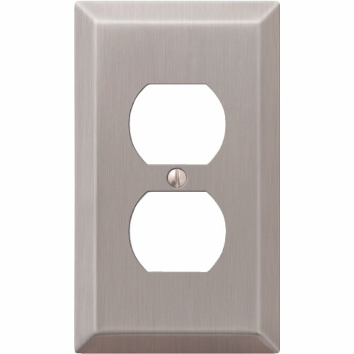 Amerelle 1-Gang Stamped Steel Outlet Wall Plate, Brushed Nickel 163DBN Perspective: front