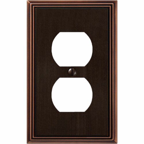 Amerelle 1-Gang Metro Line Cast Metal Outlet Wall Plate, Aged Bronze 77DDB Perspective: front