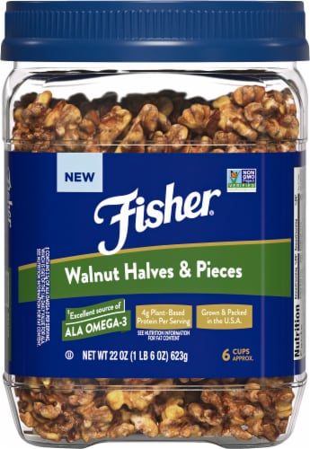 Fisher California Grown Unsalted Walnut Halves & Pieces Perspective: front