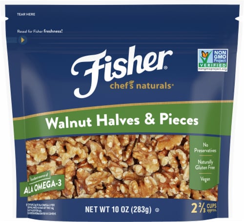 Fisher California Grown Unsalted Walnut Halves & Pieces Perspective: front