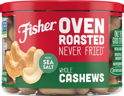 Fisher Snack Oven Roasted Never Fried Sea Salt Whole Cashews Perspective: front
