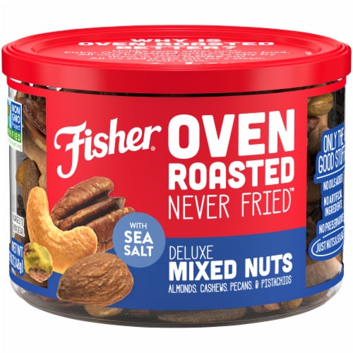 Fisher Snack Oven Roasted Never Fried Deluxe Mixed Nuts Perspective: front
