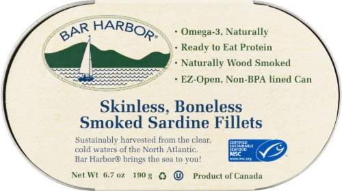 Bar Harbor Skinless Boneless Smoked Sardine Fillets Perspective: front