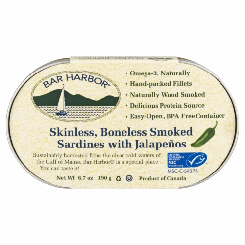 Bar Harbor® Boneless Skinless Smoked Sardines with Jalapenos Perspective: front
