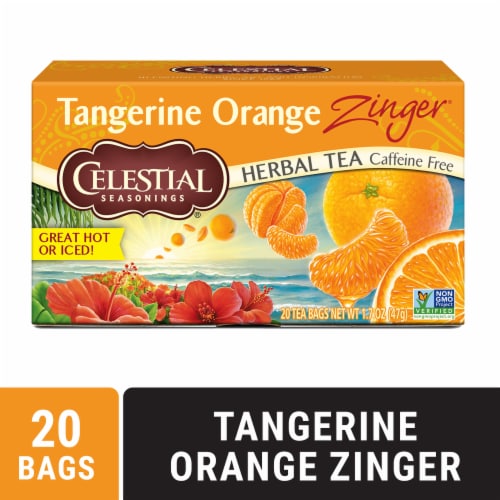 Celestial Seasonings Caffeine Free Tangerine Orange Zinger Herbal Tea Perspective: front