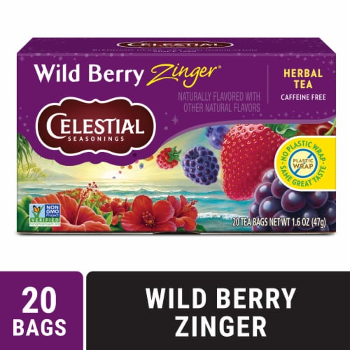 Celestial Seasonings Caffeine Free Wild Berry Zinger Herbal Tea Perspective: front