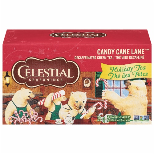 Celestial Seasonings® Candy Cane Lane® Decaf Green Holiday Tea Bags Perspective: front