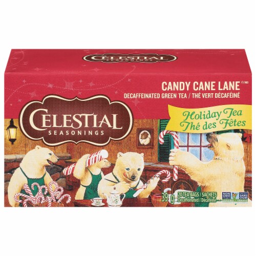 Celestial Seasonings® Candy Cane Lane® Decaf Green Holiday Tea Bags Perspective: front