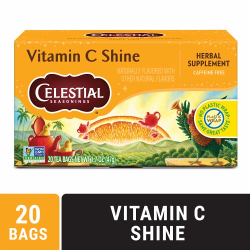 Celestial Seasonings Caffeine Free Vitamin C Shine Herbal Tea Perspective: front