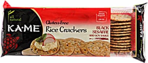 Ka-Me® Gluten-Free Black Sesame and Soy Sauce Rice Crackers Perspective: front