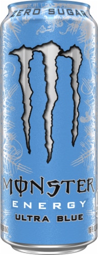 Monster® Zero Sugar Ultra Blue Energy Drink Can Perspective: front