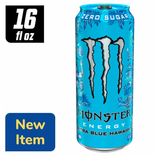 Monster® Zero Sugar Ultra Blue Hawaiian Energy Drink Can Perspective: front
