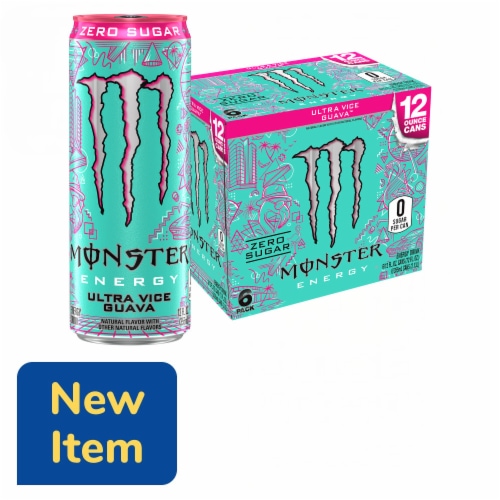 Monster® Zero Sugar Ultra Vice Guava Energy Drink Multipack Cans Perspective: front
