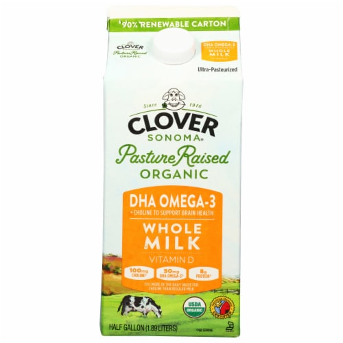 Clover Sonoma Organic Whole DHA Omega-3 Milk 0.5 gal Perspective: front