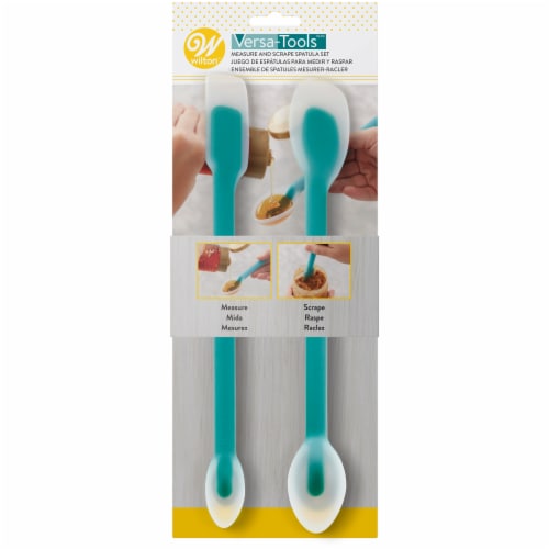 Wilton Scrape and Measure Spatula - Aqua Perspective: front