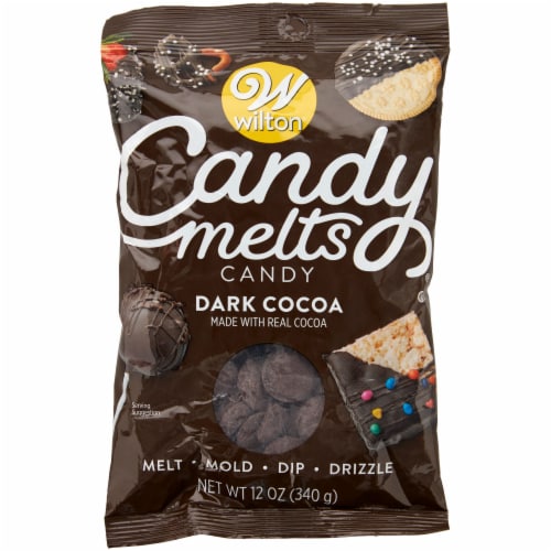 Wilton 12 oz Dark Cocoa Candy Melts Perspective: front
