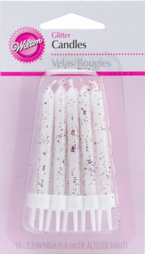 Wilton Glitter Candles 2.3 10/Pkg-White Glitter Perspective: front