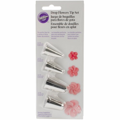 Wilton Decorating Tip Set 4/Pkg-Drop Flowers - #225, #190, #129 & #109 Perspective: front