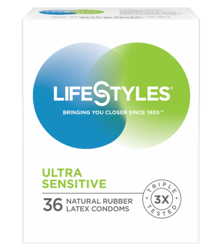 LifeStyles® Ultra Sensitive Natural Rubber Latex Condoms Perspective: front