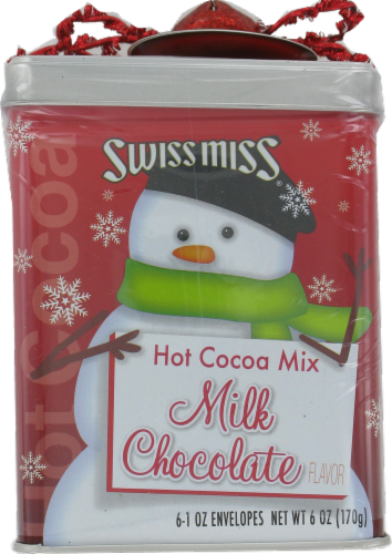 Swiss Miss Milk Chocolate Hot Cocoa Mix Snowman Tin Perspective: front