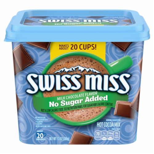 Swiss Miss Milk Chocolate Flavor No Sugar Added Hot Cocoa Mix Canister Perspective: front