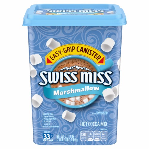 Swiss Miss Easy-Grip Canister Milk Chocolate With Marshmallows® Hot Cocoa Drink Mix Perspective: front