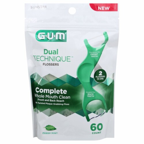GUM® Dual Technique™ Fresh Mint Flossers Perspective: front
