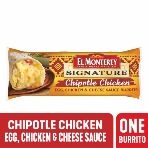 El Monterey® Signature Chipotle Chicken Egg & Cheese Sauce Frozen Breakfast Burrito Perspective: front